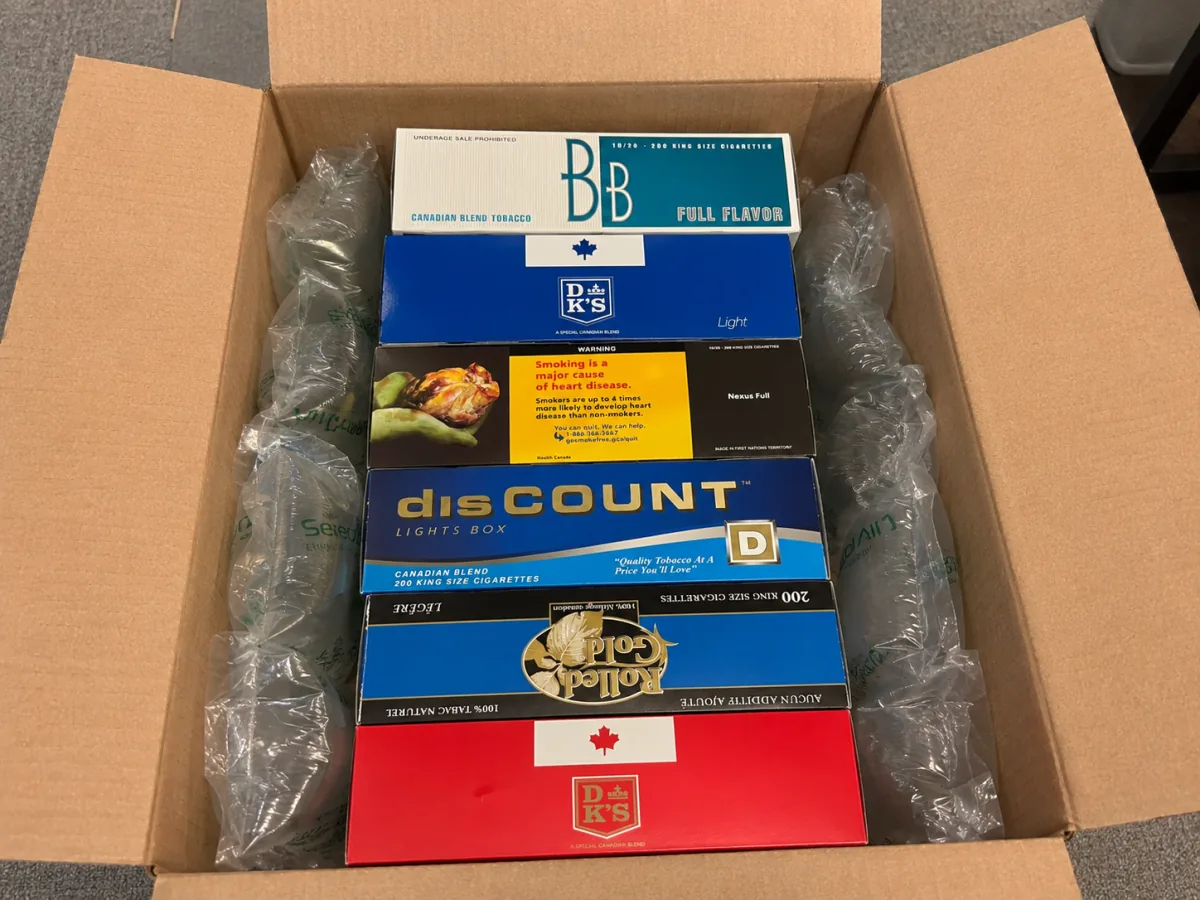 Customer order containing an assortment of Canadian cigarette brands