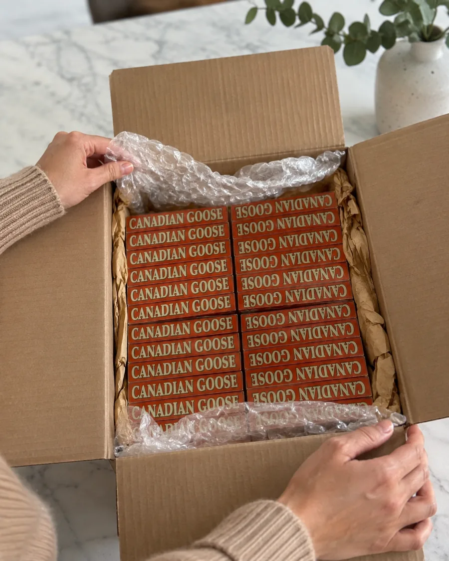 Customer order containing Canadian Goose cartons in protective packaging