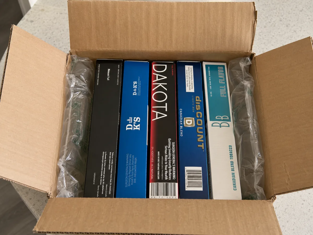 Customer order containing a selection of Canadian cigarette cartons