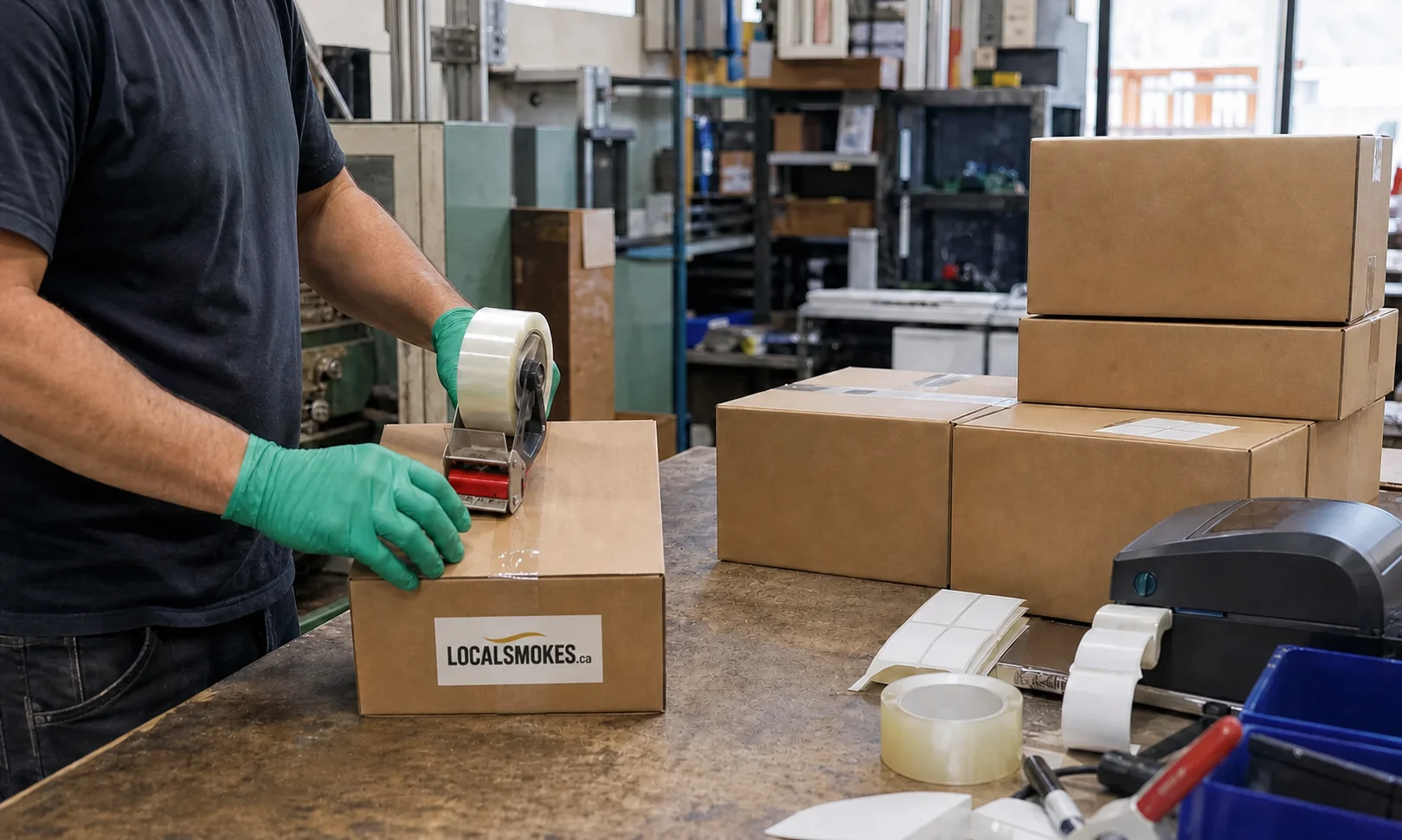 A Local Smokes order being checked and prepared for tracked delivery across Canada